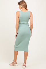 Mint Green Ribbed Sleeveless Maternity Midi Dress