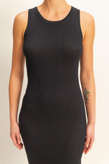 Black Ribbed Sleeveless Midi Dress