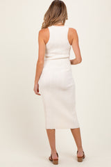 Ivory Round Neck Bodycon Ribbed Knit Maternity Midi Dress