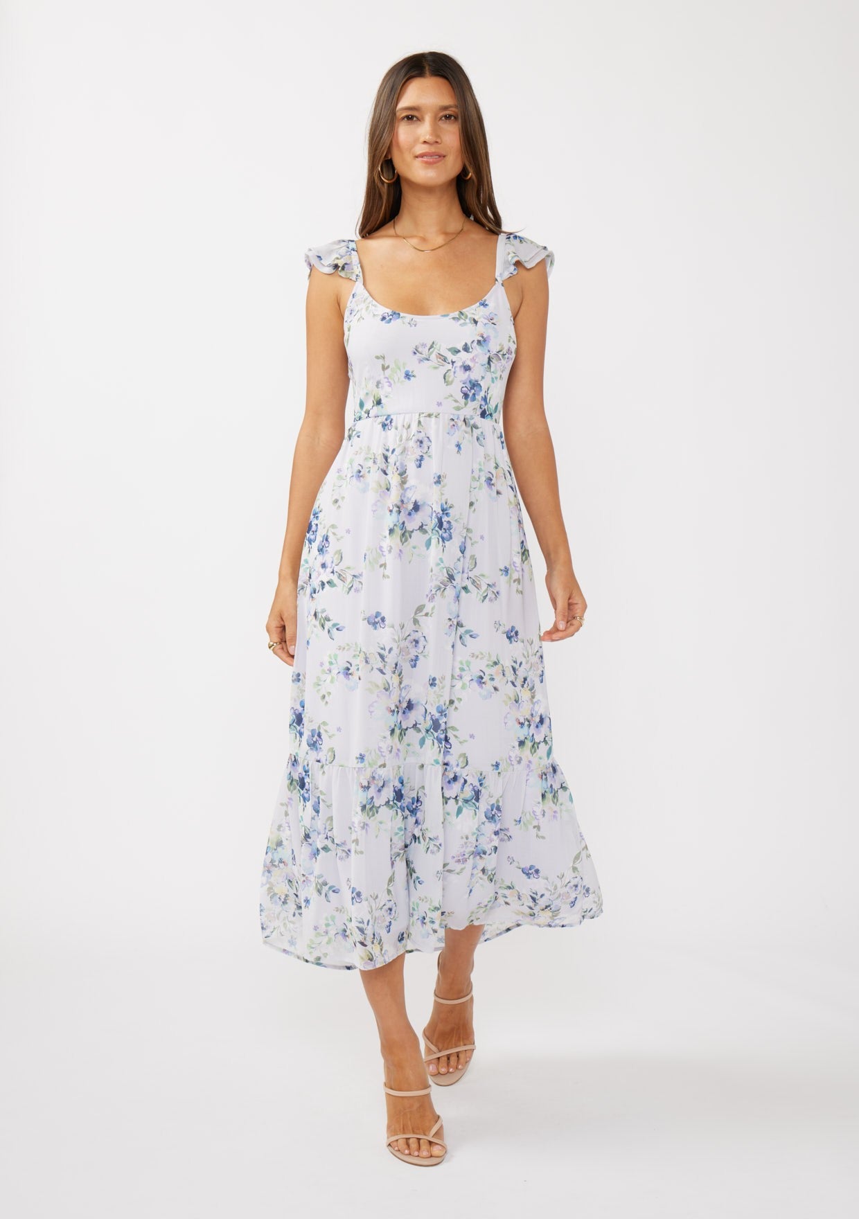Lilac Floral Textured Open Back Tie Maxi Dress