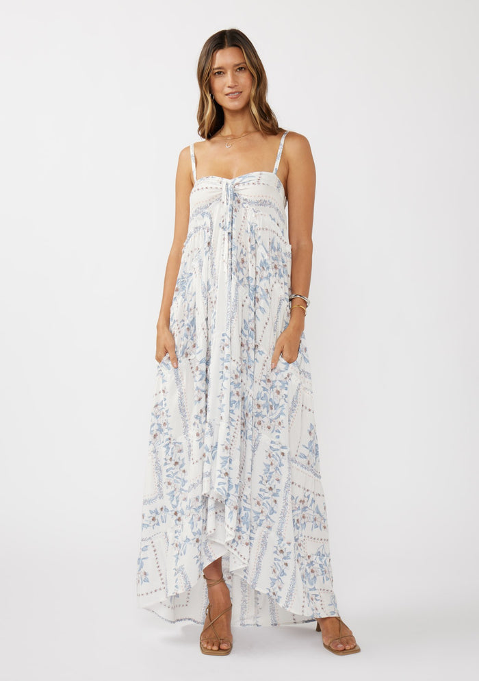 Light Blue Hi-Lo Spaghetti Strap Patchwork Ruffle Maternity Maxi Dress