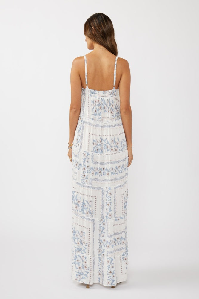 Light Blue Hi-Lo Spaghetti Strap Patchwork Ruffle Maxi Dress