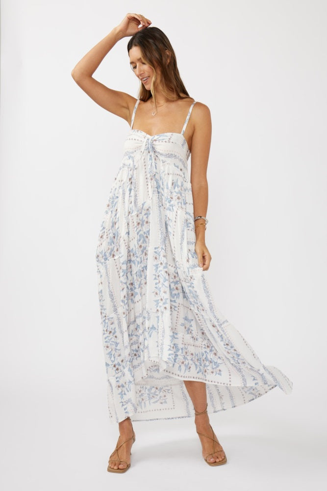 Light Blue Hi-Lo Spaghetti Strap Patchwork Ruffle Maxi Dress