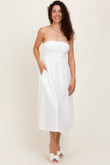 Ivory Lace Strapless Lace Up Back Maternity Midi Dress