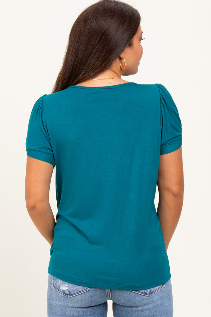 Teal Twisted Short Sleeve Maternity Top