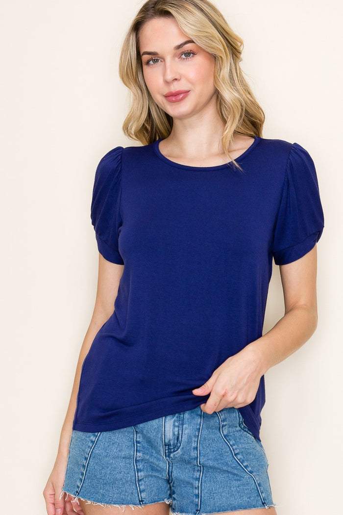 Navy Twisted Short Sleeve Top