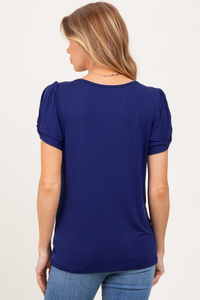 Navy Twisted Short Sleeve Maternity Top