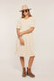 Ivory Textured Knit Puff Sleeve Midi Dress