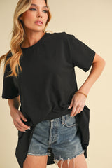Black Oversized Cut Hem Maternity Short Sleeve T-Shirt