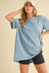 Blue Oversized Cut Hem Maternity Short Sleeve T-Shirt