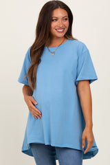 Blue Oversized Cut Hem Maternity Short Sleeve T-Shirt