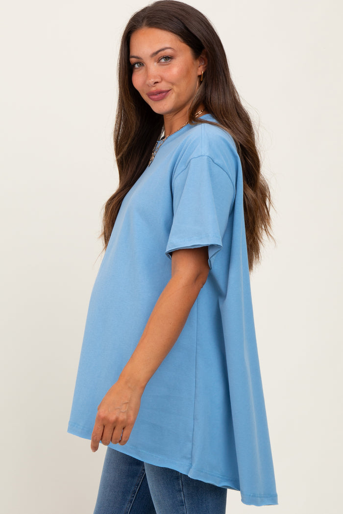 Blue Oversized Cut Hem Maternity Short Sleeve T-Shirt