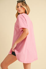 Pink Oversized Cut Hem Short Sleeve T-Shirt