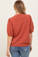 Rust Knit Puff Sleeve Top