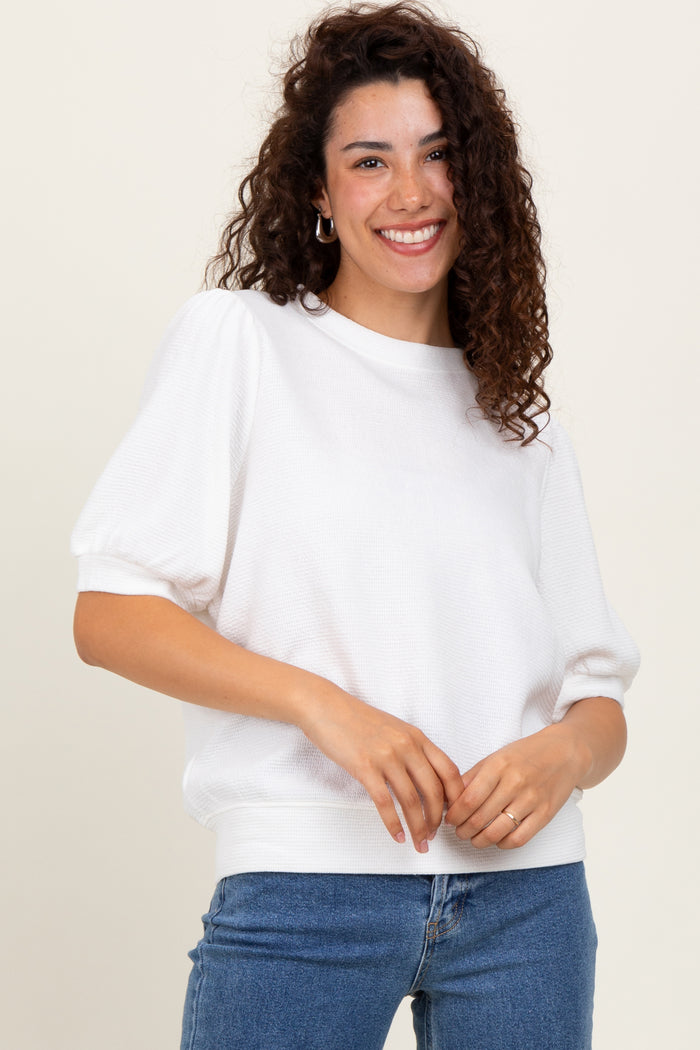 White Knit Maternity Puff Sleeve Top