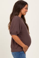 Brown Knit Maternity Puff Sleeve Top