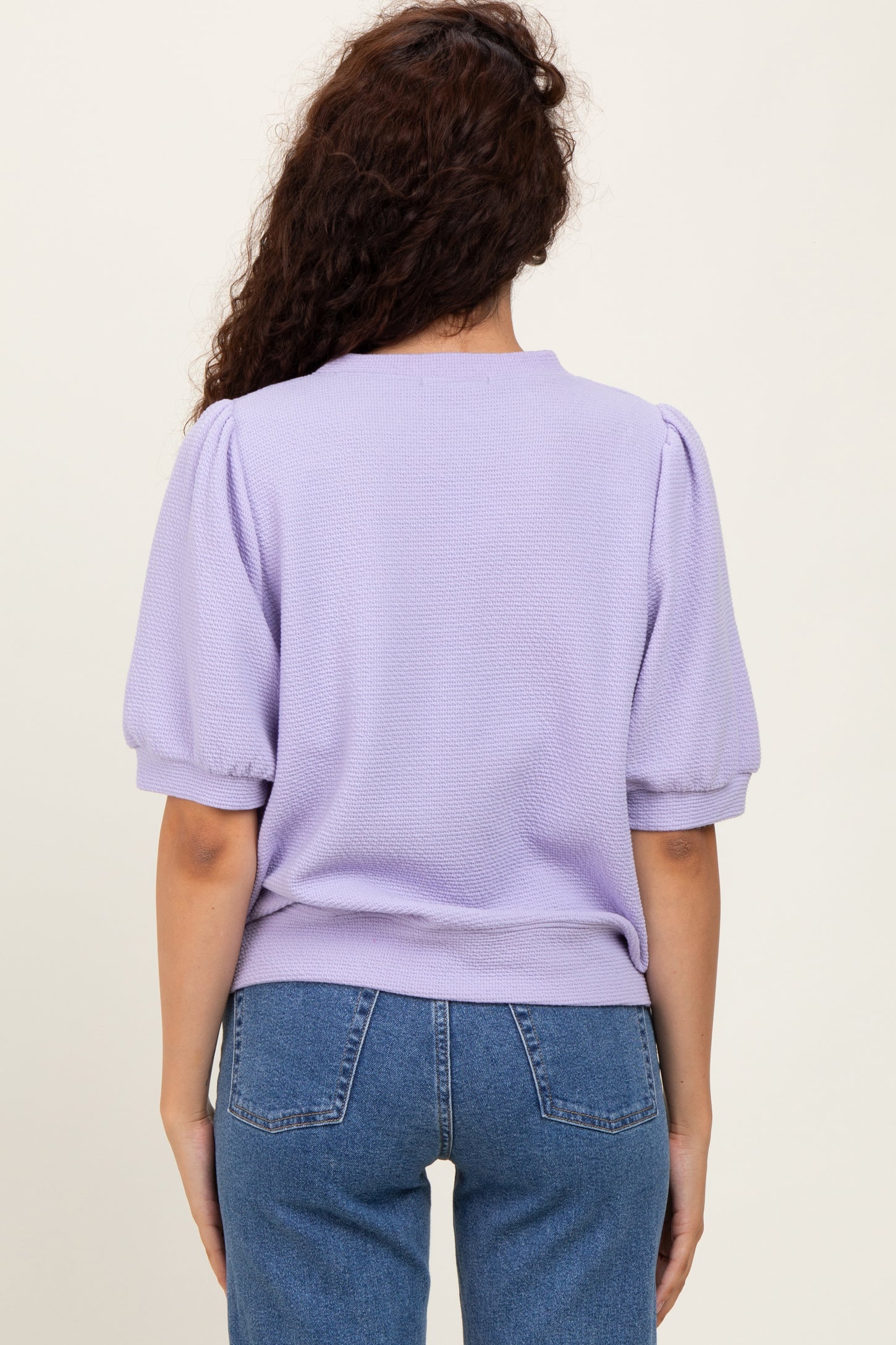 Lavender Knit Puff Sleeve Top