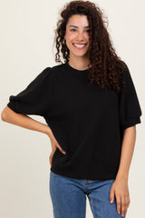 Black Knit Puff Sleeve Top
