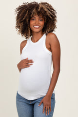 Ivory Ribbed Basic Crew Neck Maternity Tank