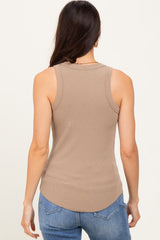 Light Taupe Ribbed Basic Crew Neck Tank