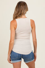 Cream Ribbed Basic Crew Neck Maternity Tank