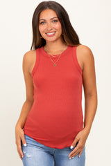Rust Ribbed Basic Crew Neck Maternity Tank