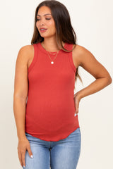 Rust Ribbed Basic Crew Neck Maternity Tank