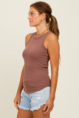 Burgundy Ribbed Basic Crew Neck Tank