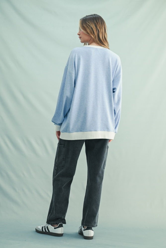 Blue Striped Pullover Top