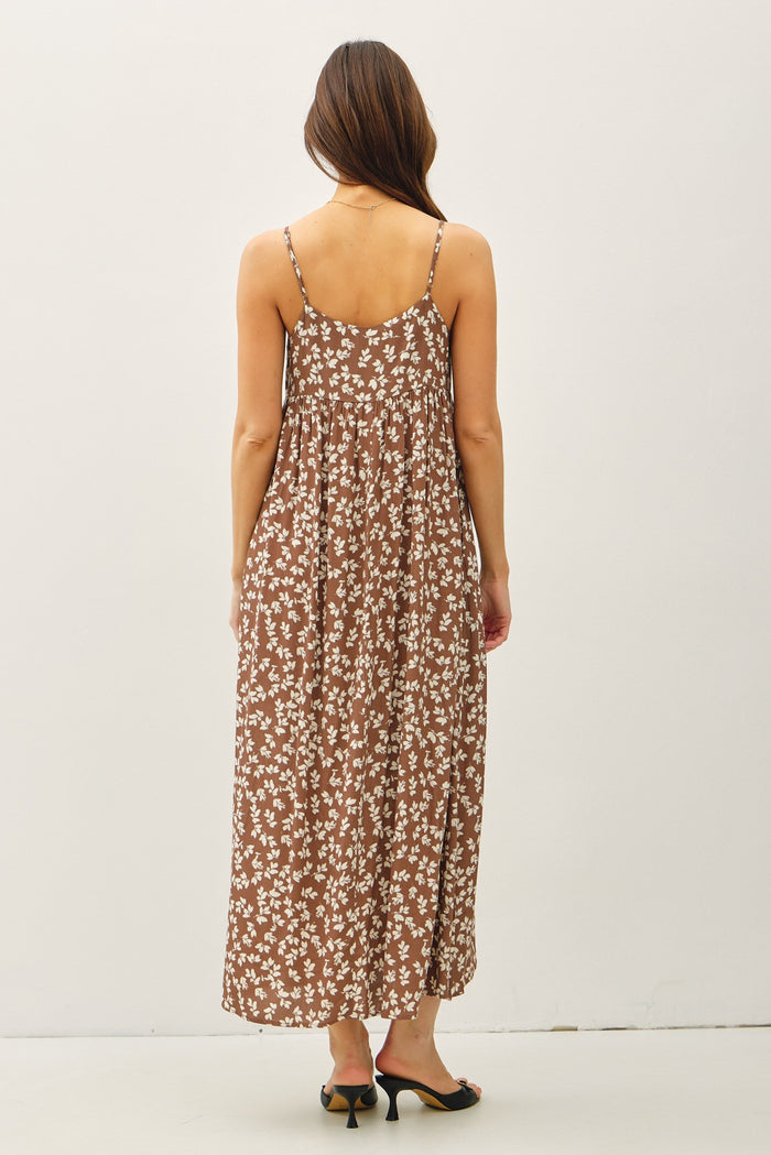 Mocha Floral V-Neck Maxi Dress