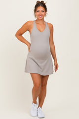 Light Taupe Tennis Racerback Maternity Romper Dress