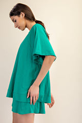 Green Oversized Raw Hem Short Sleeve Tee