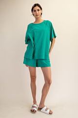 Green Oversized Raw Hem Short Sleeve Tee