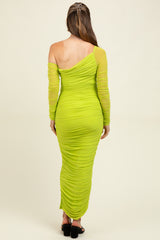 Lime Ruched Mesh One Shoulder Long Sleeve Maternity Maxi Dress