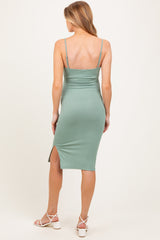 Sage Ribbed Button Maternity Midi Dress