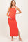 Coral Ribbed Fitted Side Slit Maternity Midi Dress
