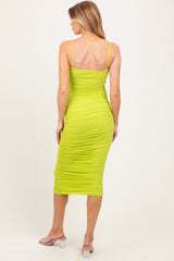 Lime Ruched Mesh Sleeveless Maternity Midi Dress