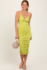 Lime Ruched Sweetheart Neckline Midi Dress