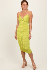 Lime Ruched Sweetheart Neckline Midi Dress