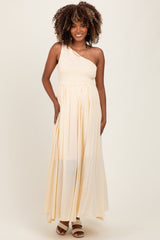 Cream Smocked One Shoulder Maternity Maxi Dress