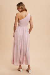 Light Pink Smocked One Shoulder Maxi Dress
