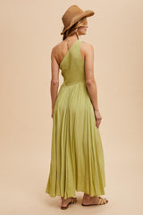 Green Smocked One Shoulder Maxi Dress
