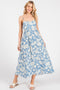 Blue Floral Sleeveless Midi Dress