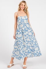 Blue Floral Sleeveless Maternity Midi Dress