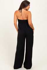 Black Halter Neck Wide Leg Maternity Jumpsuit