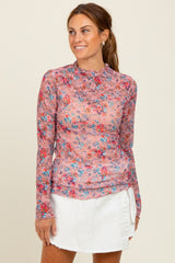 Mauve Floral Lace Long Sleeve Maternity Top