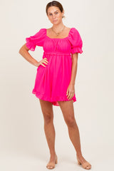 Fuchsia Ruffle Trim Square Neck Maternity Romper