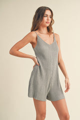 Heather Grey Ribbed Knit Sleeveless Romper