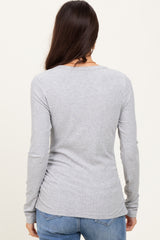 Heather Grey Ribbed Ruched Long Sleeve Top