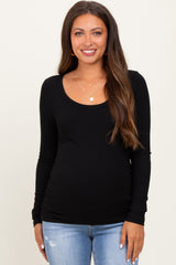 Black Ribbed Ruched Maternity Long Sleeve Top